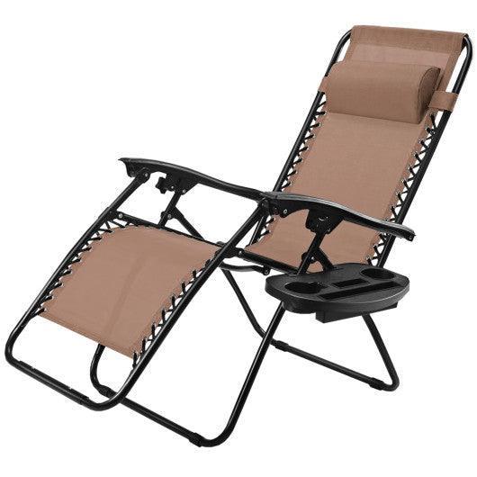 Outdoor Folding Zero Gravity Reclining Lounge Chair with Utility Tray-Brown at Set Shop and Smile