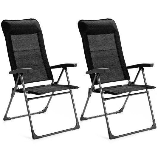 2 Pcs Portable Patio Folding Dining Chairs with Headrest Adjust for Camping -Black at Set Shop and Smile