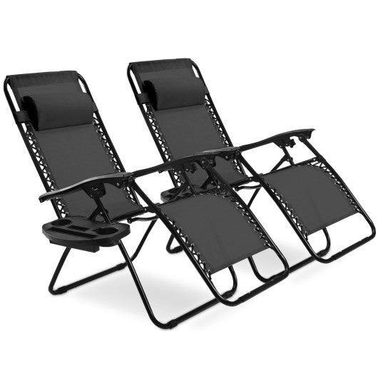 2 Pieces Folding Recliner Zero Gravity Lounge Chair - Black at Set Shop and Smile