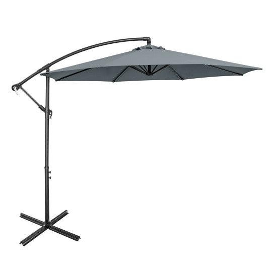 10 Feet Offset Umbrella with 8 Ribs Cantilever and Cross Base-Gray at Set Shop and Smile