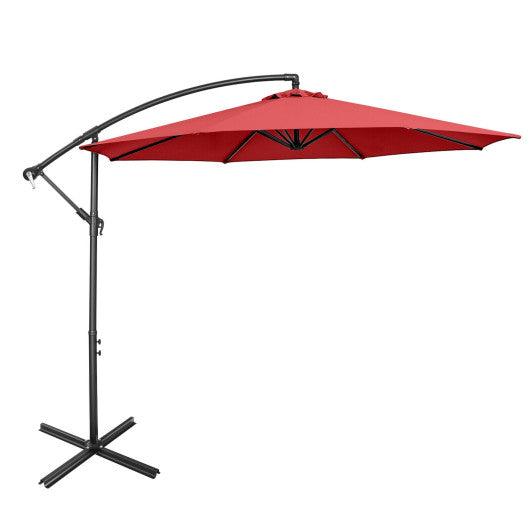10 Feet Offset Umbrella with 8 Ribs Cantilever and Cross Base-Red at Set Shop and Smile