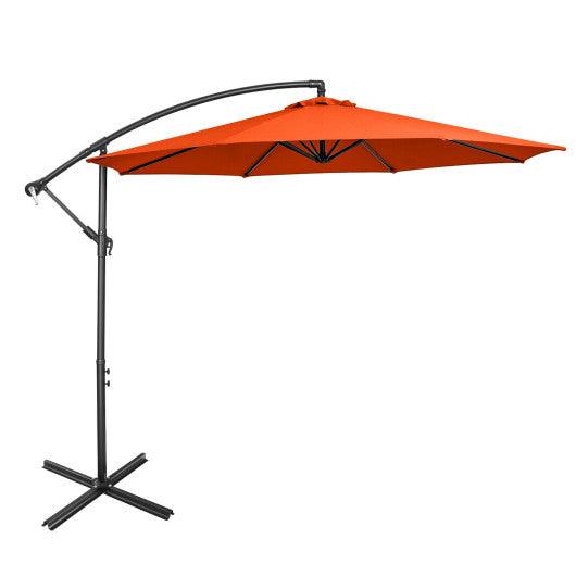 10 Feet Offset Umbrella with 8 Ribs Cantilever and Cross Base-Orange at Set Shop and Smile