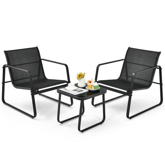 3 Pieces Patio Bistro Furniture Set with Glass Top Table Garden Deck-Black at Set Shop and Smile
