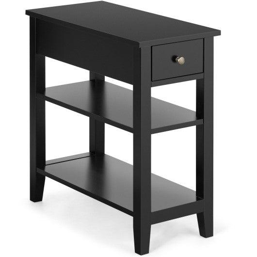 3-Tier Nightstand Bedside Table Sofa Side with Double Shelves Drawer-Black at Set Shop and Smile