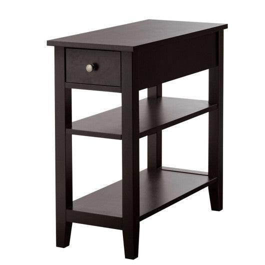 3-Tier Nightstand Bedside Table Sofa Side with Double Shelves Drawer-Coffee at Set Shop and Smile
