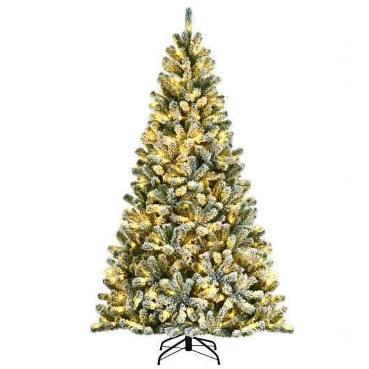 7 Feet Pre-lit Snow Flocked Hinged Christmas Tree with 1116 Tips and Metal Stand-7 ft at Set Shop and Smile