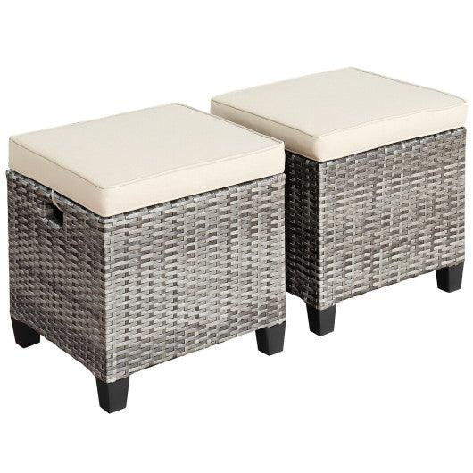 2 Pieces Patio Rattan Ottoman Seat with Removable Cushions-Beige at Set Shop and Smile