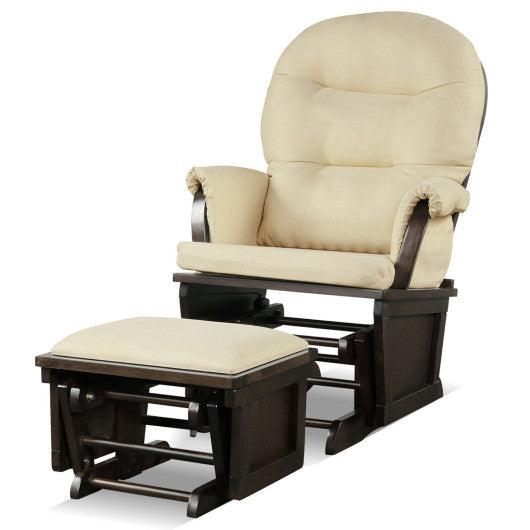 Wood Baby Glider and Ottoman Cushion Set with Padded Armrests for Nursing-Beige at Set Shop and Smile