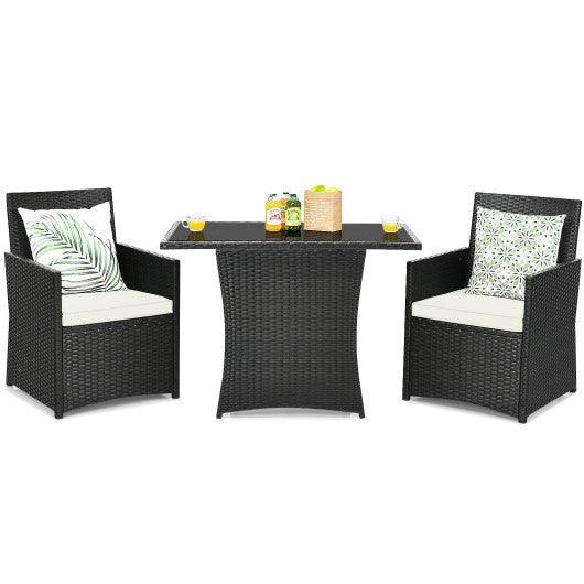 3 Pieces Patio Rattan Furniture Set with Cushion and Sofa Armrest-White at Set Shop and Smile