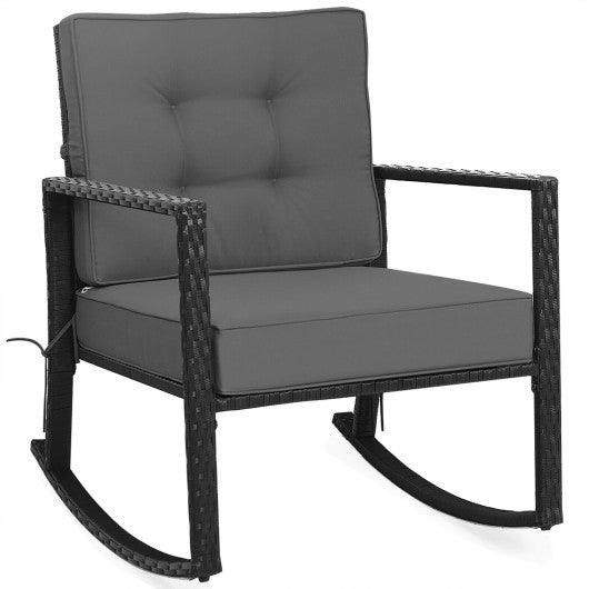 Patio Rattan Rocker Outdoor Glider Rocking Chair Cushion Lawn-Gray at Set Shop and Smile