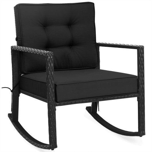 Patio Rattan Rocker Outdoor Glider Rocking Chair Cushion Lawn-Black at Set Shop and Smile