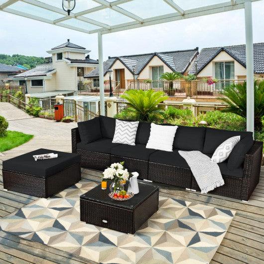 6 Pieces Outdoor Patio Rattan Sectional Sofa Set with Coffee Table-Black at Set Shop and Smile