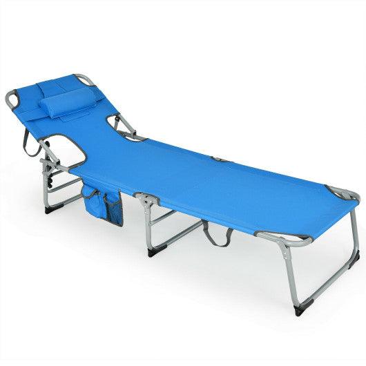 Folding Beach Lounge Chair with Pillow for Outdoor-Blue at Set Shop and Smile