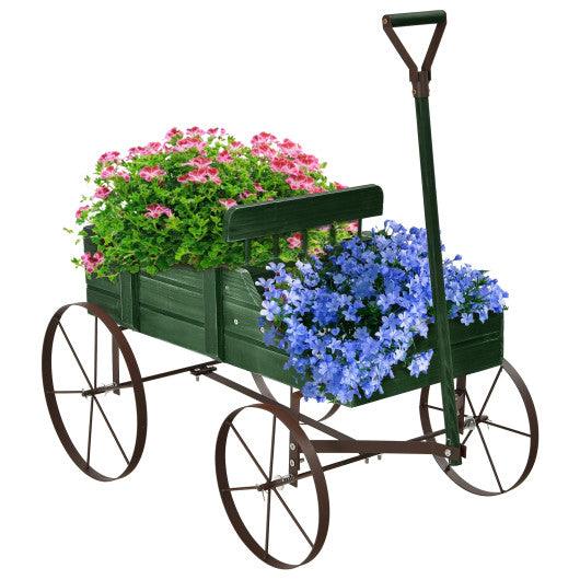 Wooden Wagon Plant Bed With Wheel for Garden Yard-Green at Set Shop and Smile