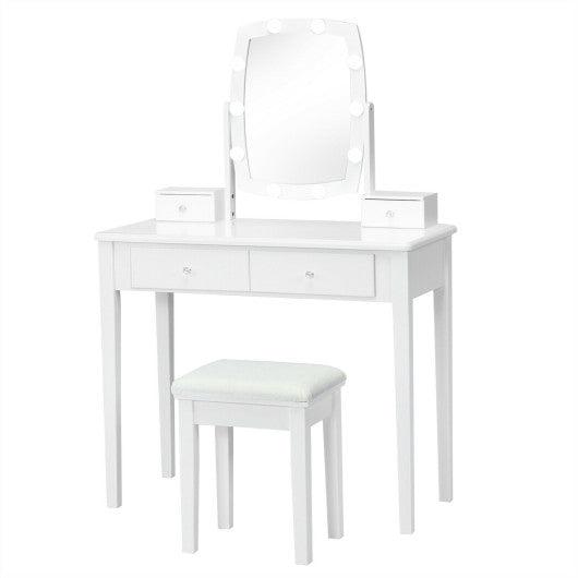 Vanity Table Set with Lighted Mirror for Bedroom and Dressing Room-White at Set Shop and Smile