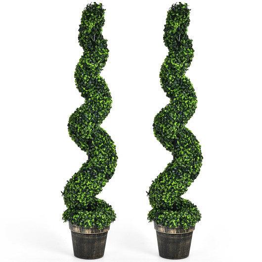 2 Pack 4 Feet Artificial Spiral Boxwood Topiary Indoor Outdoor Decor at Set Shop and Smile