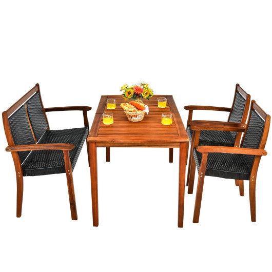 4 Pieces Acacia Wood Patio Rattan Dining Furniture Set at Set Shop and Smile