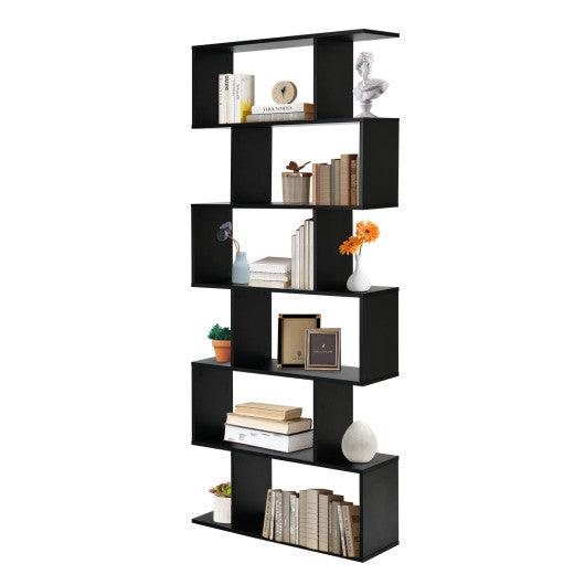 6 Tier S-Shaped Bookshelf Storage Display Bookcase Decor Z-Shelf -Black at Set Shop and Smile