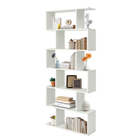 6 Tier S-Shaped Bookshelf Storage Display Bookcase Decor Z-Shelf -White at Set Shop and Smile