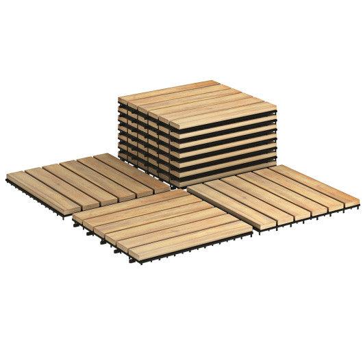 10 Pieces 12 x 12 Inch Acacia Wood Interlocking Tile Flooring at Set Shop and Smile