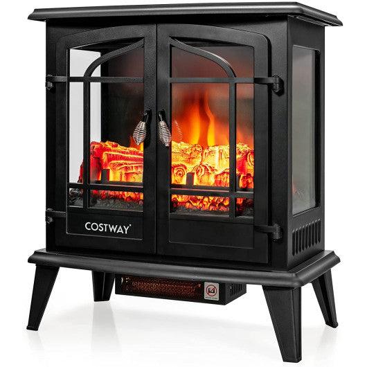 25 Inch Freestanding Electric Fireplace Heater with Realistic Flame effect-Black at Set Shop and Smile