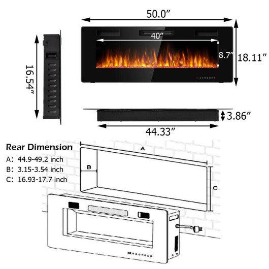 50 Inch Recessed Ultra Thin Electric Fireplace with Timer at Set Shop and Smile