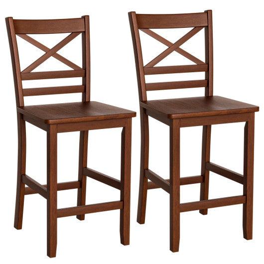 Set of 2 Bar Stools 24 Inch Counter Height Chairs with Rubber Wood Legs at Set Shop and Smile