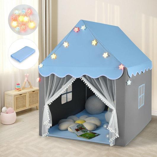 Kids Playhouse Tent with Star Lights and Mat-Blue at Set Shop and Smile