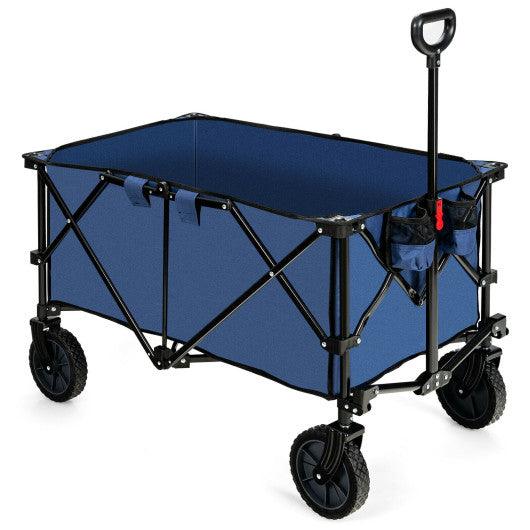 Outdoor Folding Wagon Cart with Adjustable Handle and Universal Wheels-Navy at Set Shop and Smile