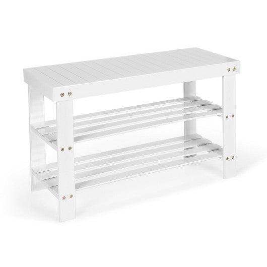 3-Tier Bamboo Shoe Bench Holds up to 6 Pairs for Entry-White at Set Shop and Smile
