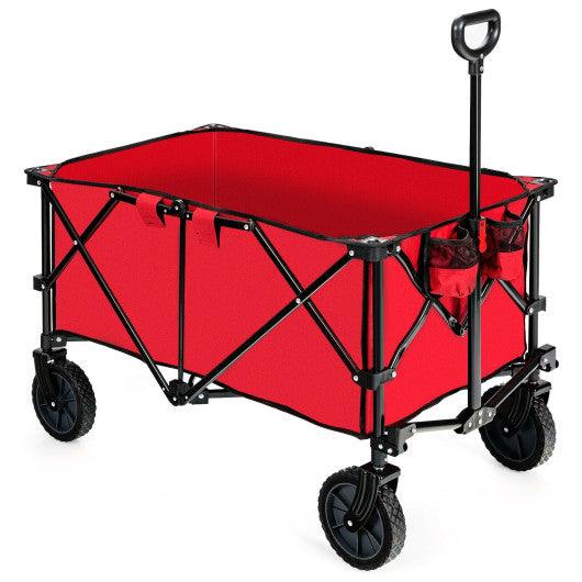 Outdoor Folding Wagon Cart with Adjustable Handle and Universal Wheels-Red at Set Shop and Smile