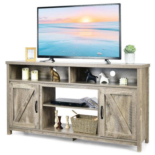 59 Inch TV Stand Media Center Console Cabinet with Barn Door for TV's 65 Inch-Natural at Set Shop and Smile