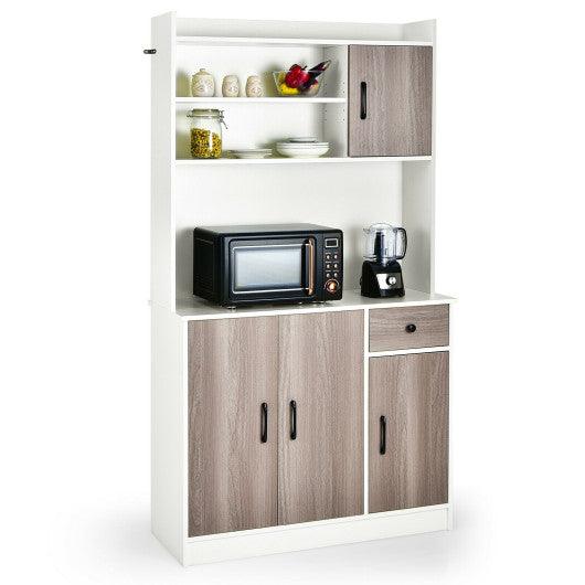 4-Door Freestanding Kitchen Buffet with Hutch and Adjustable Shelves-White at Set Shop and Smile