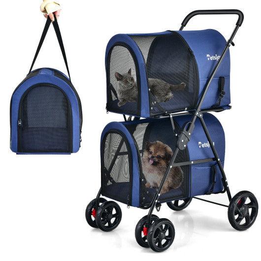 4-in-1 Double Pet Stroller with Detachable Carrier and Travel Carriage-Blue at Set Shop and Smile