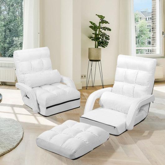 Folding Lazy Floor Chair Sofa with Armrests and Pillow-White at Set Shop and Smile