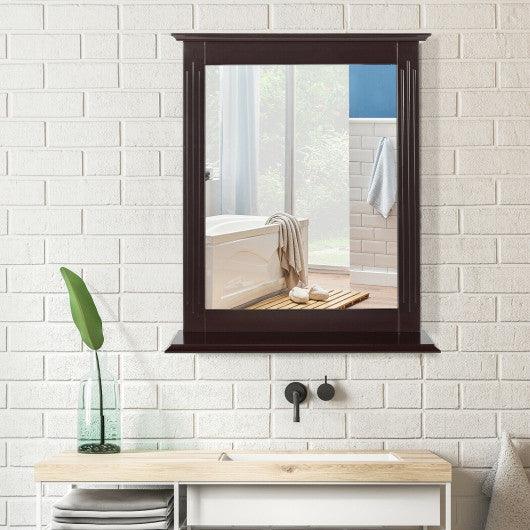 Wall-Mounted Multipurpose Vanity Mirror with Shelf-Brown at Set Shop and Smile