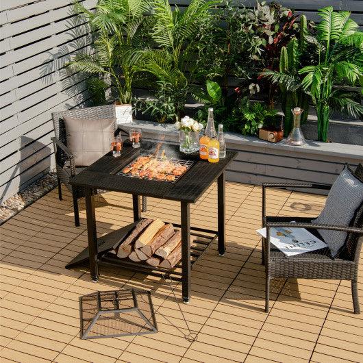 31 Inch Outdoor Fire Pit Dining Table with Cooking BBQ Grate at Set Shop and Smile