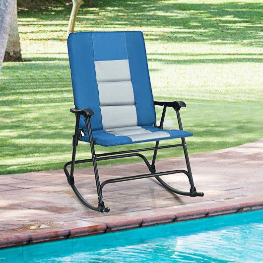 Foldable Rocking Padded Portable Camping Chair with Backrest and Armrest -Blue at Set Shop and Smile