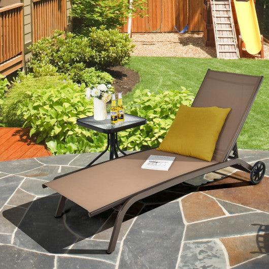 6-Poisition Adjustable Outdoor Chaise Recliner with Wheels-Brown at Set Shop and Smile