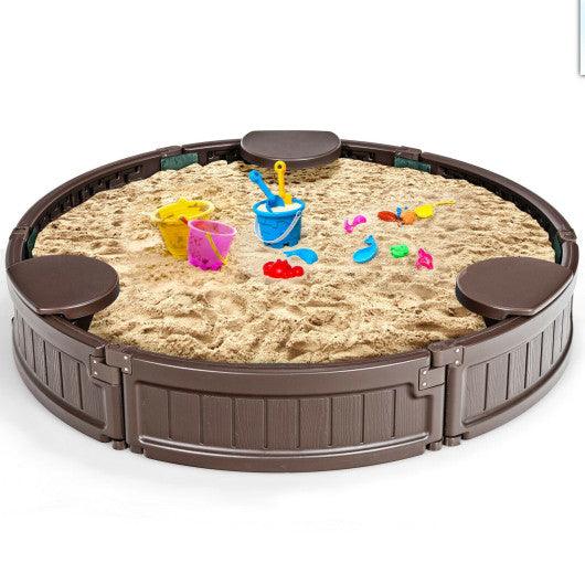Sandbox with Built-in Corner Seat and Cover-Brown at Set Shop and Smile