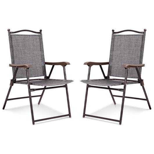 Set of 2 Patio Folding Sling Back Camping Deck Chairs-Gray at Set Shop and Smile