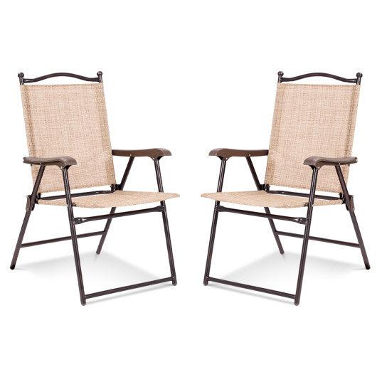 Set of 2 Patio Folding Sling Back Camping Deck Chairs-Beige at Set Shop and Smile