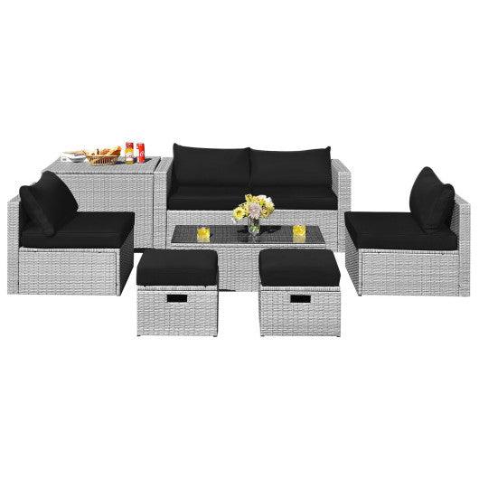 8 Pieces Patio Rattan Furniture Set with Storage Waterproof Cover and Cushion-Black at Set Shop and Smile