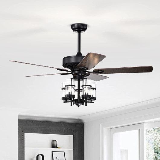 50 Inch Noiseless Ceiling Fan Light with Explosion-proof Glass Lampshades-Black at Set Shop and Smile
