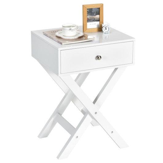 Modern X-Shaped Nightstand with Drawer for Living Room Bedroom-White at Set Shop and Smile