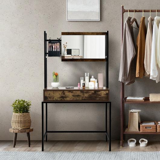 Industrial Vanity Table with 3-Height Adjustable Mirror Bag-Brown at Set Shop and Smile