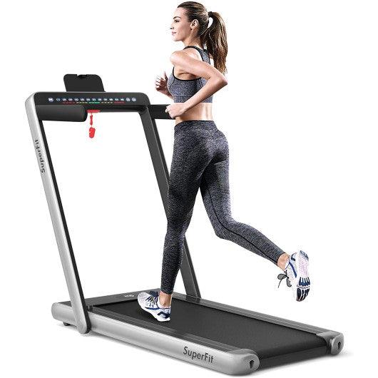 2-in-1 Electric Motorized Health and Fitness Folding Treadmill with Dual Display-Silver at Set Shop and Smile