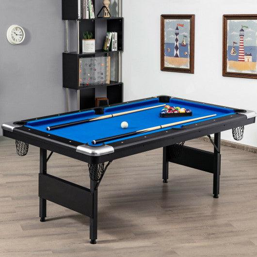 6 Feet Foldable Billiard Pool Table with Complete Set of Balls-Blue at Set Shop and Smile