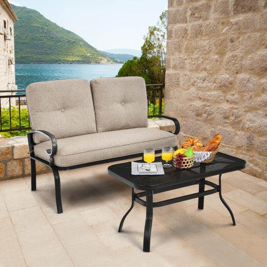 2 Pieces Patio Loveseat Bench Table Furniture Set with Cushioned Chair-Beige at Set Shop and Smile