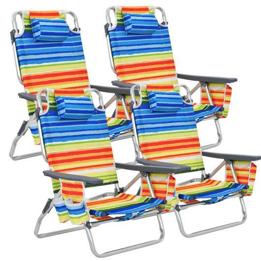4-Pack 5-Position Outdoor Folding Backpack Beach Reclining Chair with Pillow-Yellow at Set Shop and Smile